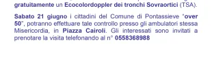 Prevenzione ictus cerebrale. Pontassieve 21 giugno 2025