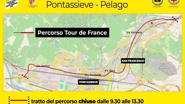 Il Tour de France parte da Firenze. Sabato 29 giugno 2024 Pontassieve e San Francesco (Pelago): le modifiche alla viabilità in occasione del passaggio della corsa