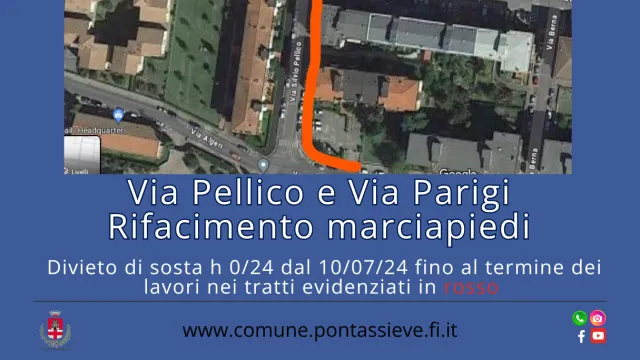 Rifacimento marciapiedi in via Silvio Pellico, via Parigi e via Algeri, Pontassieve